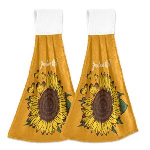 cute spring sunflower microfiber hanging kitchen towels 2 pack rustic valentine quotes floral soft hand towel with loop for bathroom kitchen powder room oven absorbent washcloth