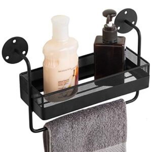 mygift wall mounted metal bathroom storage shelf, bath accessories toiletries basket with hand towel bar rack