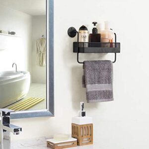 MyGift Wall Mounted Metal Bathroom Storage Shelf, Bath Accessories Toiletries Basket with Hand Towel Bar Rack