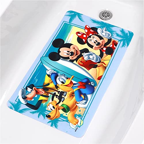 Ginsey Disney Mickey Mouse Summer Fun Decorative Bathtub Mat for Kids' Bathroom Decoration, Blue, Standard Tub Size