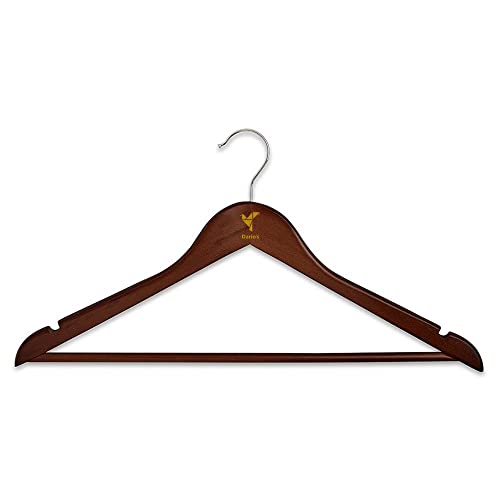 Wooden Hangers for Shirts,Jackets,Pants,Suits and Coats Hangers with Non Slip Bar ,Precisely Cut Notches-360-Degree Swivel Chrome Hook-Smooth Finish Clothes Hanger 5 Pack Heavy Duty Hangers by Darios