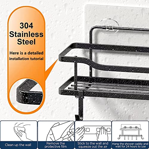 Itsdawn Shower Caddy Basket Shelf with Hooks for Hanging Sponge Self Adhesive Bathroom Shelf for Inside Shower, Stainless Steel Shower Rack Organizer Storage for Bathroom Wall, Black