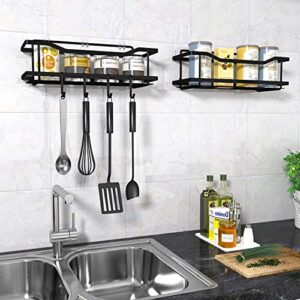 Itsdawn Shower Caddy Basket Shelf with Hooks for Hanging Sponge Self Adhesive Bathroom Shelf for Inside Shower, Stainless Steel Shower Rack Organizer Storage for Bathroom Wall, Black