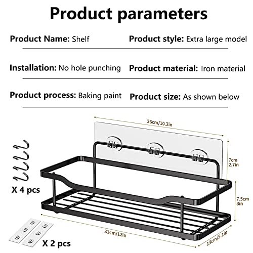 Itsdawn Shower Caddy Basket Shelf with Hooks for Hanging Sponge Self Adhesive Bathroom Shelf for Inside Shower, Stainless Steel Shower Rack Organizer Storage for Bathroom Wall, Black