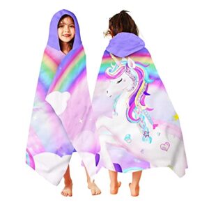 unicorn hooded towel, unicorn beach towel, unicorn towel for girls 30" x 50", cute pink rainbow microfiber absorbent quick dry bath swim pool towel poncho bathrobe with hood gifts for kids toddler
