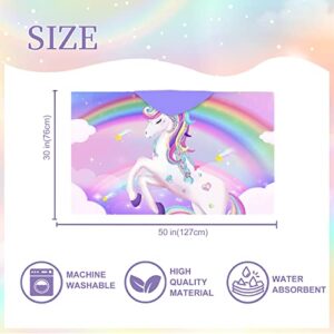 Unicorn Hooded Towel, Unicorn Beach Towel, Unicorn Towel for Girls 30" x 50", Cute Pink Rainbow Microfiber Absorbent Quick Dry Bath Swim Pool Towel Poncho Bathrobe with Hood Gifts for Kids Toddler