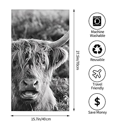 Hand Towel Highland Cows Moorland Face Washcloths Fingertip Bath Towels 27.5 X 15.7 Inch Microfiber Quick Dry Soft Absorbent Luxury Kitchen Dish Cloth for Bathroom Beach Gym Hotel Salon Spa Sport