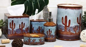 ebros rustic southwestern desert cactus arizona wilderness bathroom accent resin figurine accessories western country cabin lodge decorative (5 piece bathroom set)