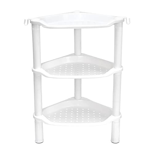 3 Tier Shower Caddy Organizer Shelf Corner, 13.5 x 10 x 26 Inches, Rustproof, Plastic Shower Rack Stands for Inside Bathroom, Bathtub, Shower pan, White(Round Slot White 3 Tier)