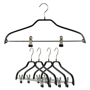 mawa by reston lloyd silhouette series non slip space saving hanger with pant clips, style 40/fk,set of 5, black