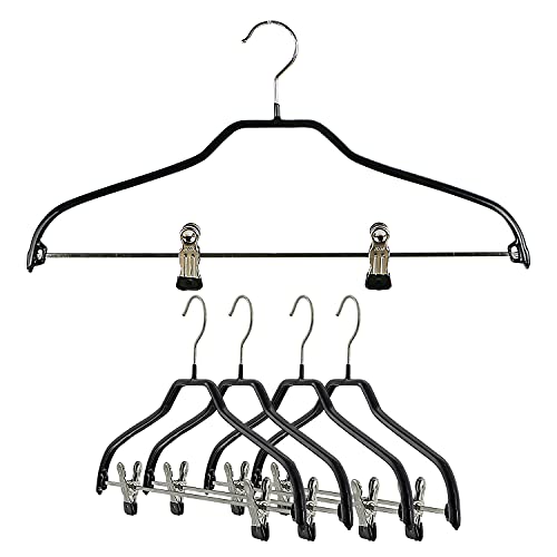 Mawa by Reston Lloyd Silhouette Series Non Slip Space Saving Hanger with Pant Clips, Style 40/FK,Set of 5, Black