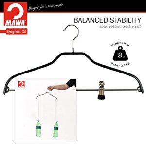 Mawa by Reston Lloyd Silhouette Series Non Slip Space Saving Hanger with Pant Clips, Style 40/FK,Set of 5, Black