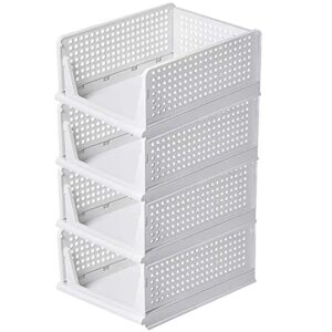 meacolia 4 pack stackable closet organizer box foldable storage bins, plastic clothes organizer baskets large capacity drawer shelf storage containers for wardrobe, office, kitchen, bathroom (4l)