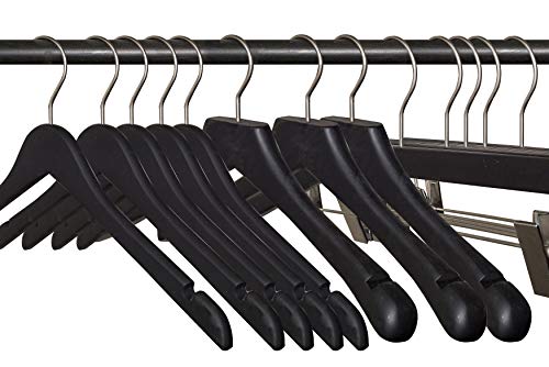 NAHANCO 20817 Wooden Top Hanger, Flat, 17", Rubberized Black Coating (Pack of 100)