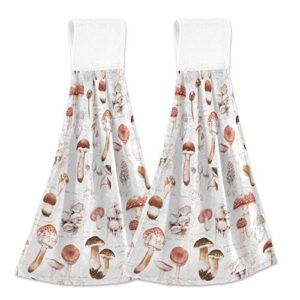 oarencol vintage mushrooms print kitchen hand towel absorbent hanging tie towels with loop for bathroom 2 pcs
