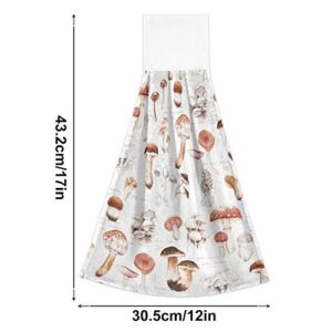 Oarencol Vintage Mushrooms Print Kitchen Hand Towel Absorbent Hanging Tie Towels with Loop for Bathroom 2 Pcs