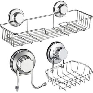 iPEGTOP Suction Soap Dish, Shower Caddy and Shower Hooks Bundle