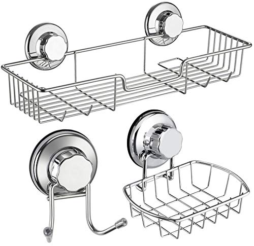 iPEGTOP Suction Soap Dish, Shower Caddy and Shower Hooks Bundle