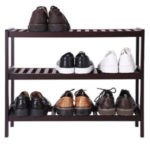 SONGMICS Bamboo Shoe Rack Bench, 3-Tier Shoe Organizer，Utility Storage Shelf Rack, Storage Shelf, 3-Shelf Shelving Unit,for Entryway Hallway Bathroom Living Room and Corridor Brown