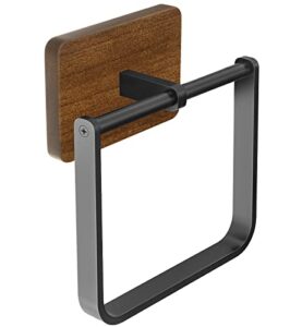 doku metal square towel ring, hand towel holder for bathroom, towel rack hanger for kitchen wall mount heavy duty storage, black and brown