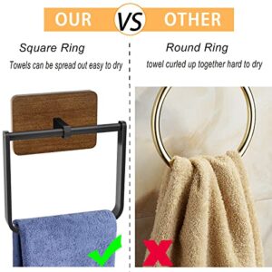 DOKU Metal Square Towel Ring, Hand Towel Holder for Bathroom, Towel Rack Hanger for Kitchen Wall Mount Heavy Duty Storage, Black and Brown