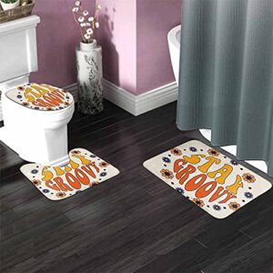 AOYEGO Stay Groovy 3 Pieces Bathroom Rugs Set Seventies Retro Hippie Flowers in Circle Non Slip 23.6X15.7 Inch Soft Absorbent Polyester for Tub Shower Toilet