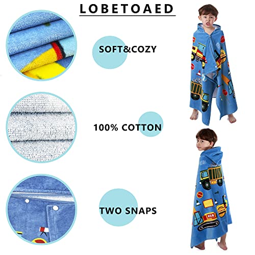 LOBETOAED Kids Hooded Beach Bath Towel,Baby Surf Poncho Toddlers Soft Real Cotton Wrap Changing Robe for Boy Girl Shower/Beach/Pool Child Cover ups 50"x30" Large Towel Wrap,Engineering Vehicle Pattern