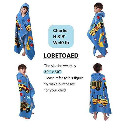 LOBETOAED Kids Hooded Beach Bath Towel,Baby Surf Poncho Toddlers Soft Real Cotton Wrap Changing Robe for Boy Girl Shower/Beach/Pool Child Cover ups 50"x30" Large Towel Wrap,Engineering Vehicle Pattern