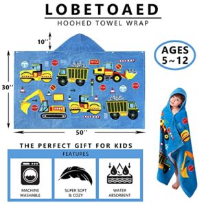 LOBETOAED Kids Hooded Beach Bath Towel,Baby Surf Poncho Toddlers Soft Real Cotton Wrap Changing Robe for Boy Girl Shower/Beach/Pool Child Cover ups 50"x30" Large Towel Wrap,Engineering Vehicle Pattern