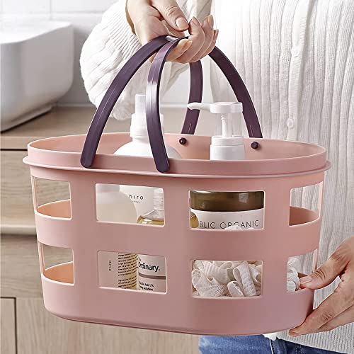 Anyoifax 2 Pack Portable Shower Caddy Tote Plastic Basket with Handle Storage Organizer Bin for Bathroom, Pantry, Kitchen, College Dorm, 12 x 7.4 x 6.5 inch, Set of 2, Pink & Deep Blue