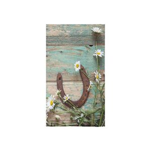 InterestPrint Rusty Horseshoe and Daisies on Rustic Old Barn Wood Large Absorbent Hand Towel Printed Drying Towels Beach Towels for Bathroom Kitchen Bath, 16x28 Inch