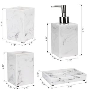 EdSanGa 4 PCs Bathroom Accessories Set, White Marble veining Bathroom Set, Made of Resin, Soap Dispenser, Toothbrush Holder, Bathroom Tumbler, Soap Dish