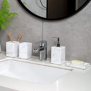 EdSanGa 4 PCs Bathroom Accessories Set, White Marble veining Bathroom Set, Made of Resin, Soap Dispenser, Toothbrush Holder, Bathroom Tumbler, Soap Dish