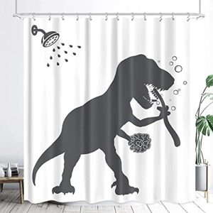 lghtyro funny dinosaur shower curtain, dino shower curtain for kids boy, 60wx71h inch trex raptor silhouette, black white cartoon animal shadow bathroom accessories art home decor