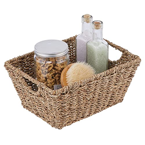 mDesign Natural Woven Seagrass Nesting Closet Storage Organizer Basket Bin for Kitchen Cabinets, Pantry, Bathroom, Laundry Room, Closets, Garage - 2 Pack - Natural/Tan