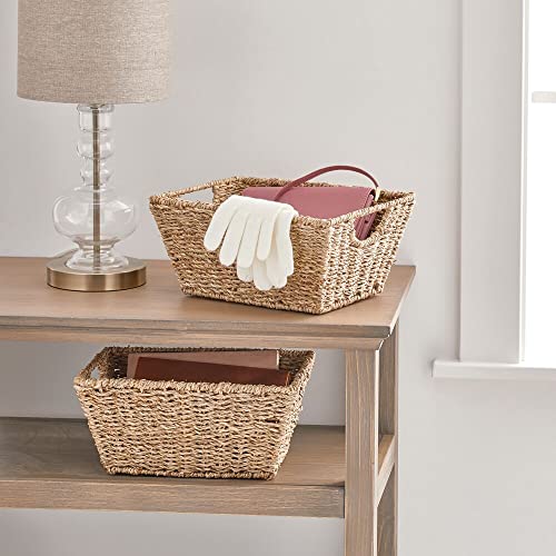 mDesign Natural Woven Seagrass Nesting Closet Storage Organizer Basket Bin for Kitchen Cabinets, Pantry, Bathroom, Laundry Room, Closets, Garage - 2 Pack - Natural/Tan