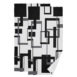 shustary 2 pack black and white hand towels for bathroom,soft absorbent quick-dry grey geometric abstract kitchen dish towels decorative mid century bathroom hand towel for face,gym,spa 14"x28"
