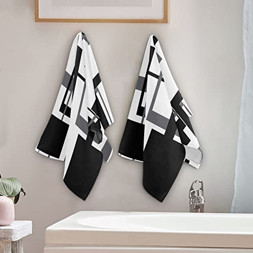 SHUSTARY 2 Pack Black and White Hand Towels for Bathroom,Soft Absorbent Quick-Dry Grey Geometric Abstract Kitchen Dish Towels Decorative Mid Century Bathroom Hand Towel for Face,Gym,Spa 14"x28"