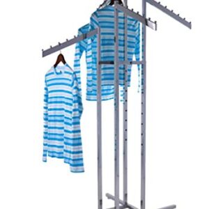 Only Garment Racks - Heavy Duty Chrome 4 Way Rectangular Arm Clothing Rack, Adjustable Height Waterfall Arm Garment Rack, Perfect for Retail Clothing Store Display - Rectangular Tubing Slant Arms