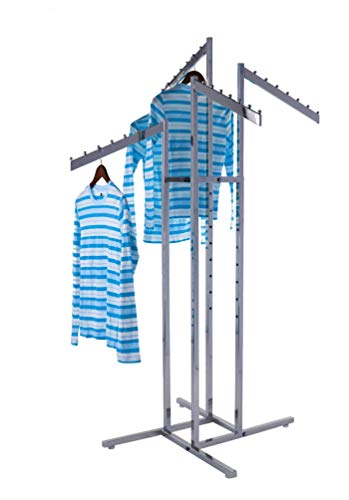 Only Garment Racks - Heavy Duty Chrome 4 Way Rectangular Arm Clothing Rack, Adjustable Height Waterfall Arm Garment Rack, Perfect for Retail Clothing Store Display - Rectangular Tubing Slant Arms