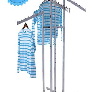 Only Garment Racks - Heavy Duty Chrome 4 Way Rectangular Arm Clothing Rack, Adjustable Height Waterfall Arm Garment Rack, Perfect for Retail Clothing Store Display - Rectangular Tubing Slant Arms