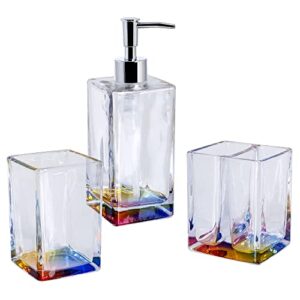 Allure Home Creation Spectrum 3-Piece Glass Bathroom Accessory Set-Soap Dispenser/Toothbrush Holder/Tumbler