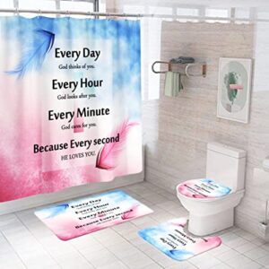 4pcs christian bible verse bathroom shower curtain sets with rugs accessories,bathroom curtains shower set bathroom decor with 12 hooks,toilet lid cover sets with non-slip rug bath mat