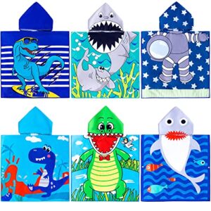 6 pack hooded beach towel for kids hooded bath towel 47 x 24 inch towel poncho kids towel set microfiber baby towel for girls boys between 1-7 years bathroom beach swim supplies (dinosaur, shark)