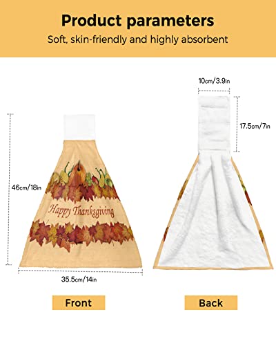 Happy Thanksgiving Orange Kitchen Hanging Towel Hand Towels with Loop, 1 Pack Soft Absorbent Tie Towel for Bathroom Farm Crops Pumpkin and Maple Leaves Tea Bar Dish Cloths Home Cleaning Terry