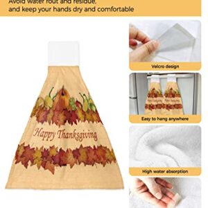 Happy Thanksgiving Orange Kitchen Hanging Towel Hand Towels with Loop, 1 Pack Soft Absorbent Tie Towel for Bathroom Farm Crops Pumpkin and Maple Leaves Tea Bar Dish Cloths Home Cleaning Terry