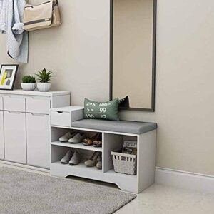 mfchy white 3 tier shoe racks storage bench with seat and drawer hallway furniture wooden (color : e)