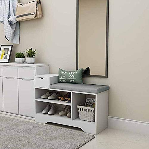 MFCHY White 3 Tier Shoe Racks Storage Bench with Seat and Drawer Hallway Furniture Wooden (Color : E)