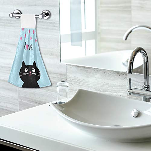 COOLDEER 2 PCS Love Cat Kitchen Hand Towels Fast Dry Hanging Tie Towels Soft Coral Velvet Dish Wipe Cloth for Kitchen Bathroom Use