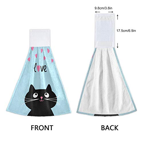 COOLDEER 2 PCS Love Cat Kitchen Hand Towels Fast Dry Hanging Tie Towels Soft Coral Velvet Dish Wipe Cloth for Kitchen Bathroom Use